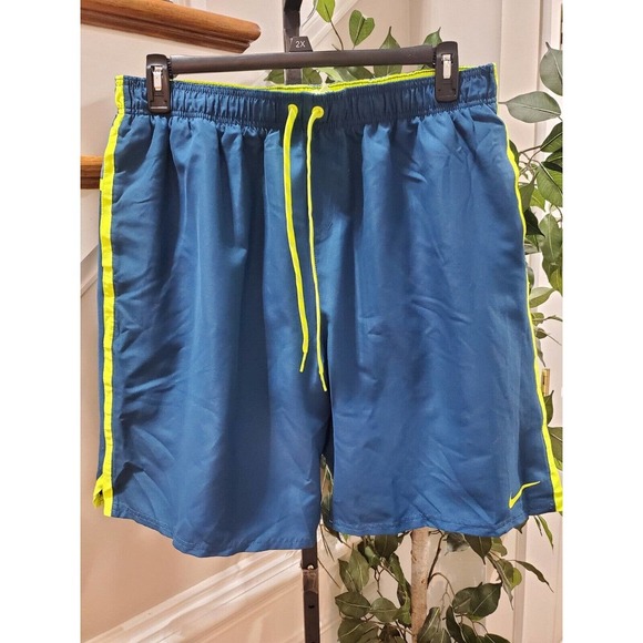 Nike Men's Blue 100% Polyester Pull On Swim Trunk Logo Print Shorts Size 2XLT - Picture 1 of 12